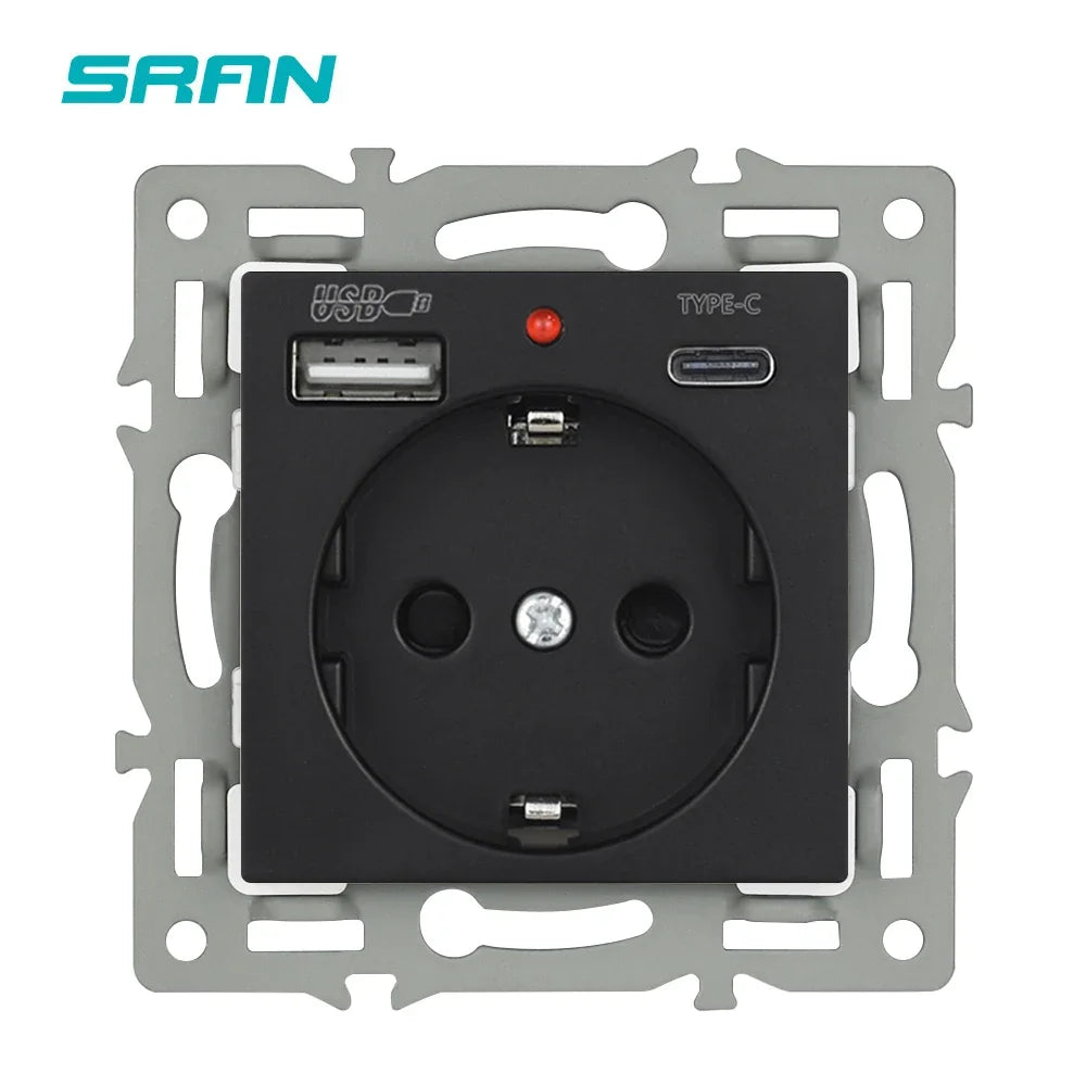 SRAN F6 Serie mehrere Rahmen schwarze Panel aus gehärtetem Glas, EU FR UN-Steckdosen und Schalter Dimmer-Lüfter-Fußlampe Rj45 RJ11Module DIY