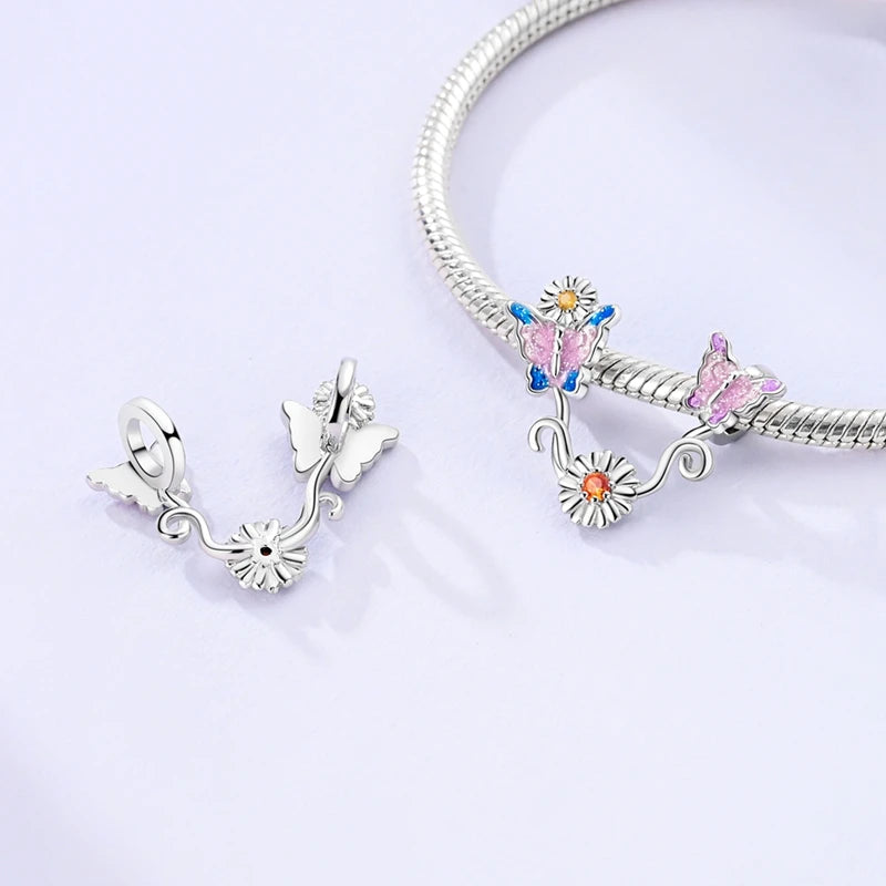 Fit Original Bracelet 925 Silver Butterfly and Sunflower Heart Shape Charms Beads For Women Jewelry Making Fashion Pendant.