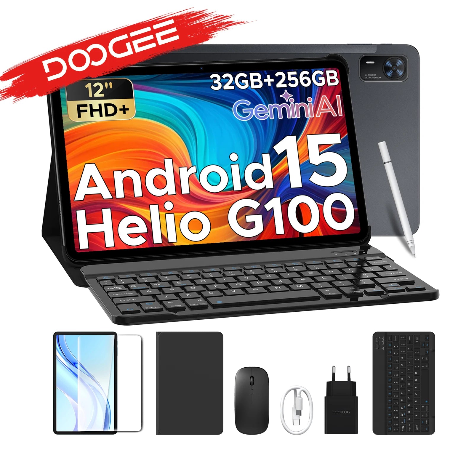 Doogee Tab E3+ 2 in 1 Tablet Pc Gemini Ai 12"" 2K Display Android 15 32Gb Ram(8+24) 256Gb Rom 8800Mah Battery Helio G100 Tabletpc.