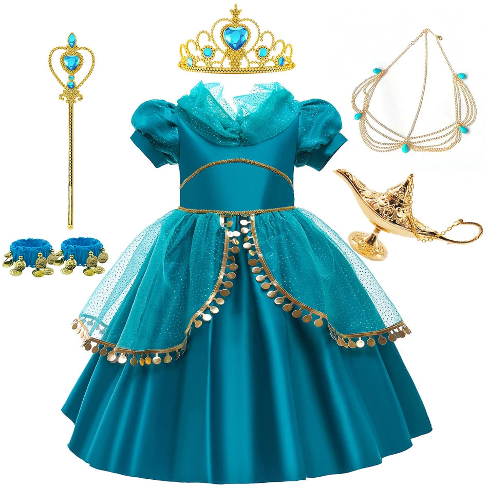 Disney Prinzessin Jasmin Kleid Kinder Cosplay Aladin und die Wunderlampe Performance Kostüm Mädchen Halloween Karneval Outfits.