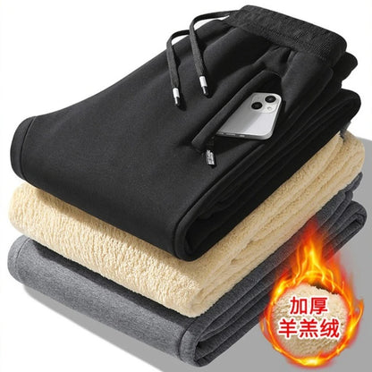 Winter Men's Cotton Fleece-Lined Sweatpant Men Plush Thick Lambswool Thermal Drawstring Trousers Casual Comfortable Sports Pants.