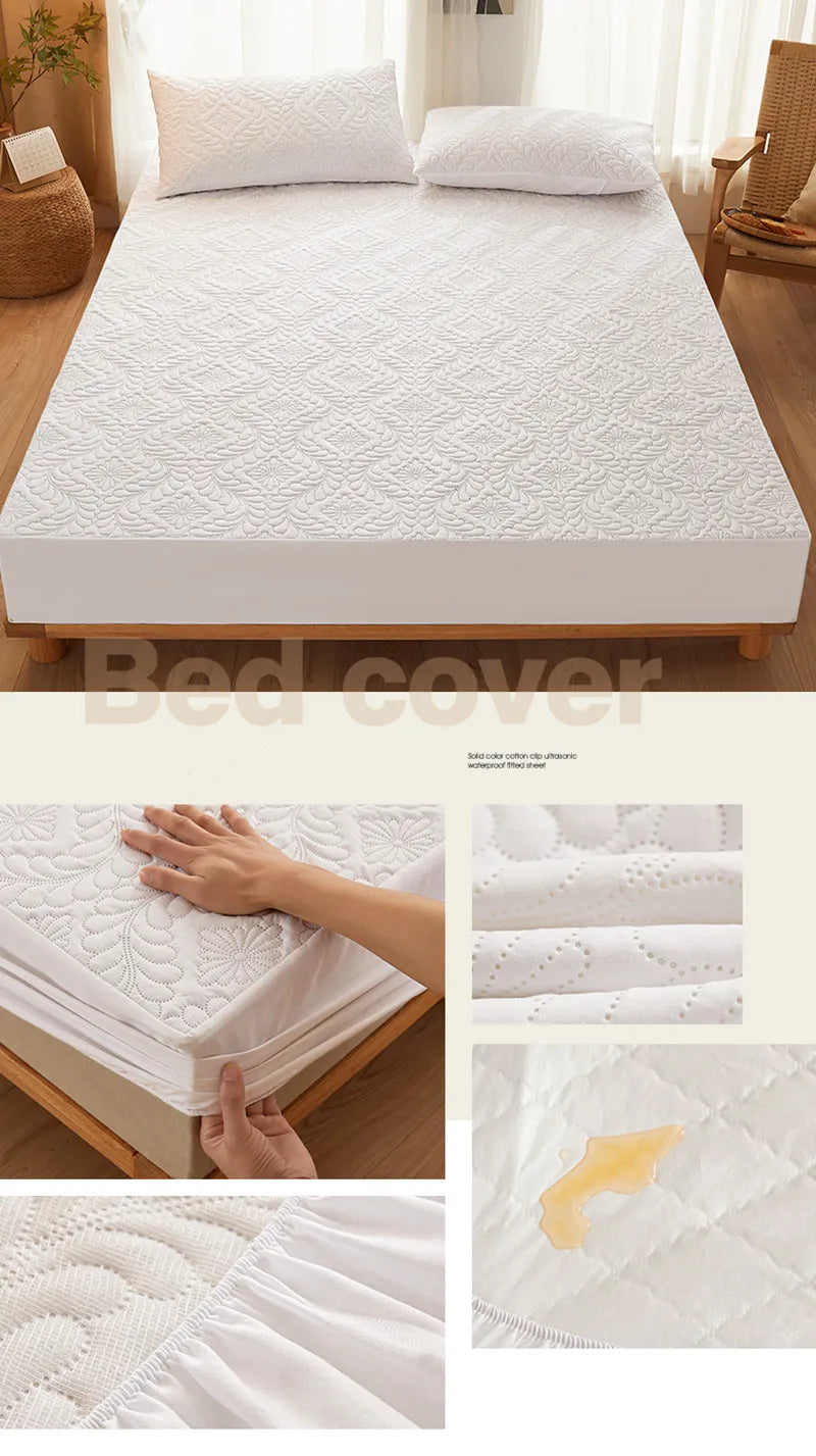 Quilted Waterproof Mattress Protector Cover Elastic Fitted Sheet Style Double Bed Protection Pad Twin Queen King 140 160x200cm.