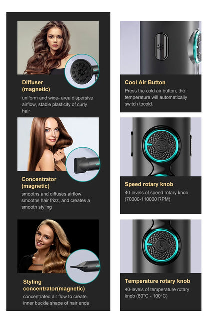 VGR Hair Dryers Professional Air Blower Negative Ion Hair Dryer 110000 RPM Hair Dryer Machine BLDC Motor Barber Salon V-401.