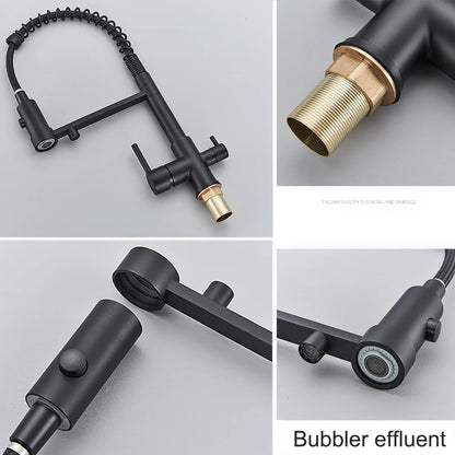 Gray Filtered Kitchen Faucet Dual Spout Hot Cold Mixer Purification Water Crane Filter Water Faucet Deck Mount