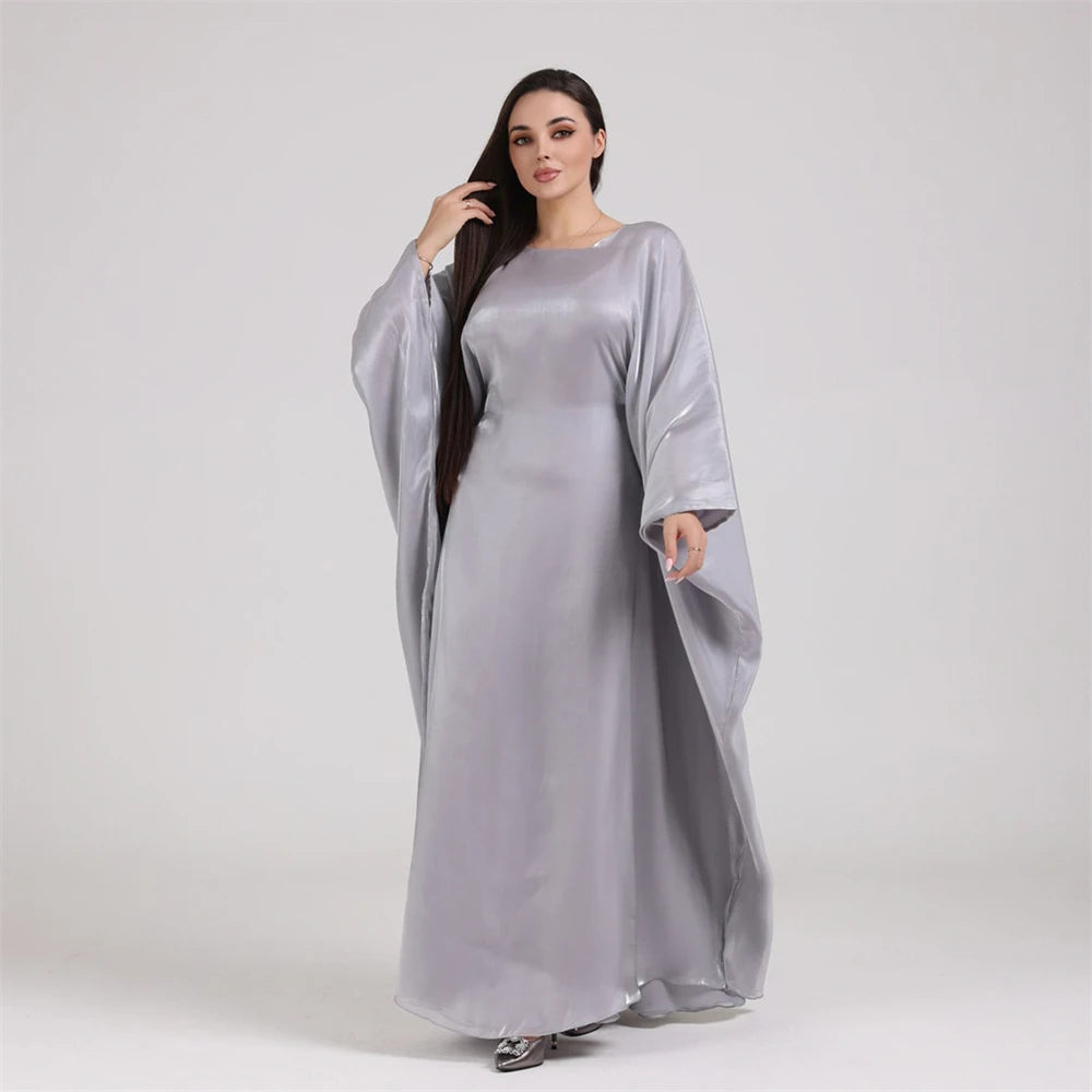 Muslim Kaftan Dress Satin Batwing Abaya For Women Dubai Luxury 2024 Islam Kebaya Robe Caftan Marocain Femme Musulmane Vestidos.