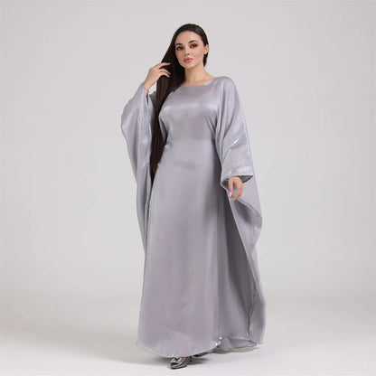 Muslim Kaftan Dress Satin Batwing Abaya For Women Dubai Luxury 2024 Islam Kebaya Robe Caftan Marocain Femme Musulmane Vestidos.