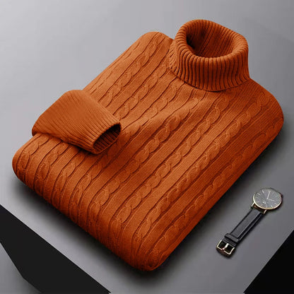 2025 New Men's High Neck Sweater Solid Color Pullover Knitted Warm Casual Turtleneck Sweatwear Woolen Mens Winter Outdoor Tops.