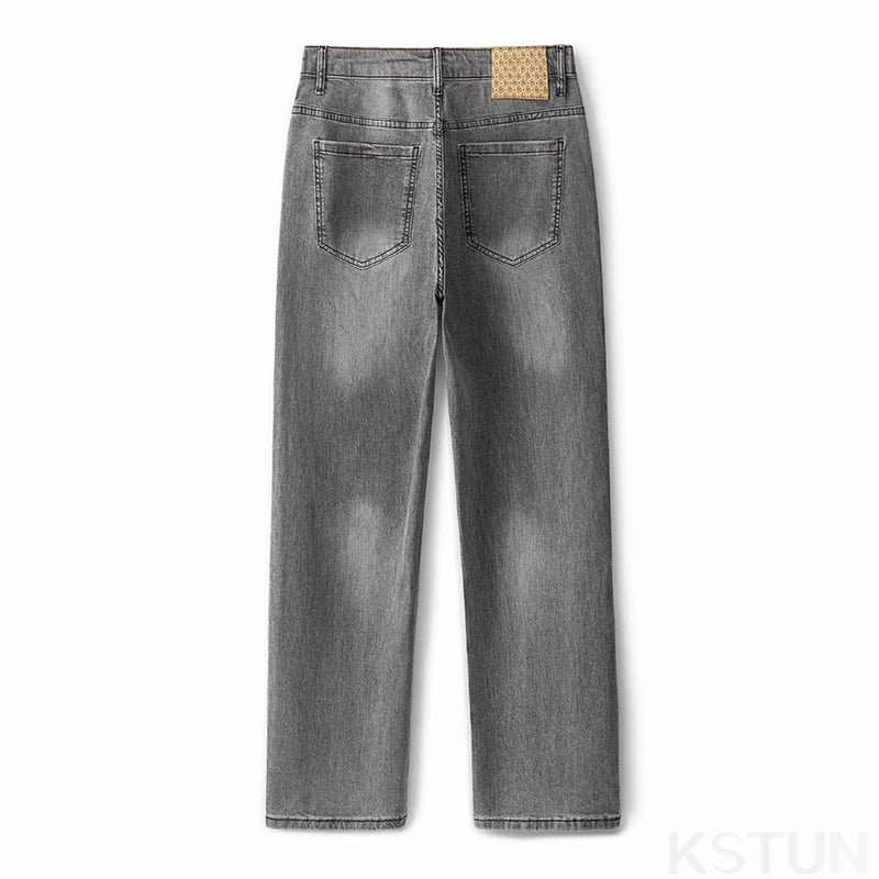 KSTUN Graue Jeans für Herren, Stretch, schmal, gerade, normale Passform, Freizeithose, Sommer-Denim-Hose, Herrenbekleidung, Herren-Jeans, Modemarke.