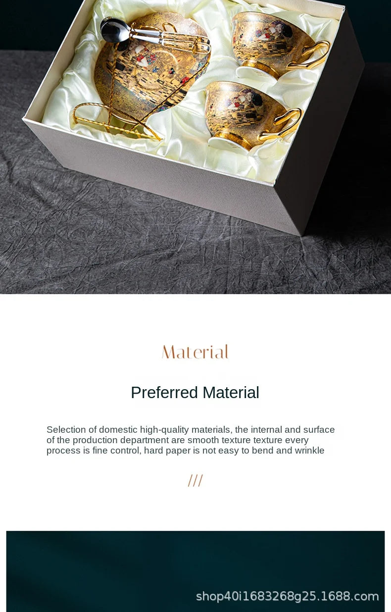 European Coffee Set Bone China Coffee Cup And Saucer Set Retro Luxury Porcelain Cup For Birthday Gift Couple Set With Gift Box.