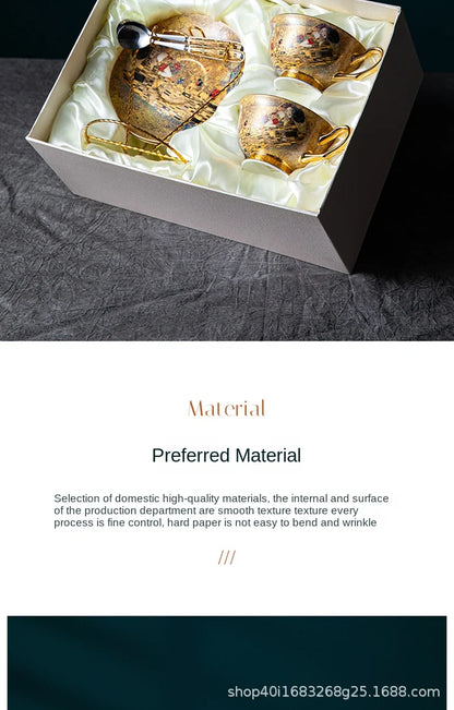 European Coffee Set Bone China Coffee Cup And Saucer Set Retro Luxury Porcelain Cup For Birthday Gift Couple Set With Gift Box.