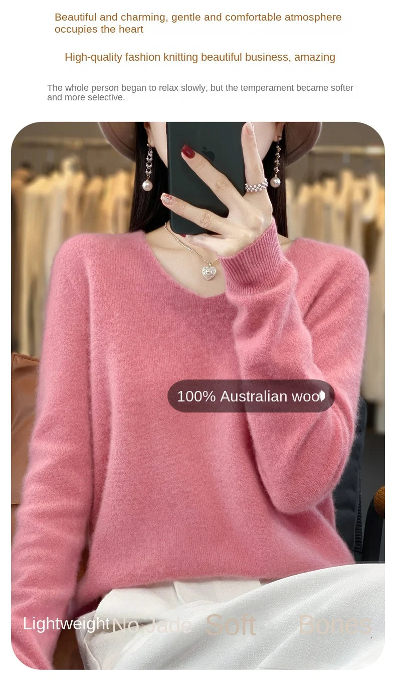 2024 100% Merino Reine Wolle V-ausschnitt Herbst Und Winter Pullover Pullover Neue Kaschmir Pullover frauen Beiläufige Gestrickte Top DMR201.