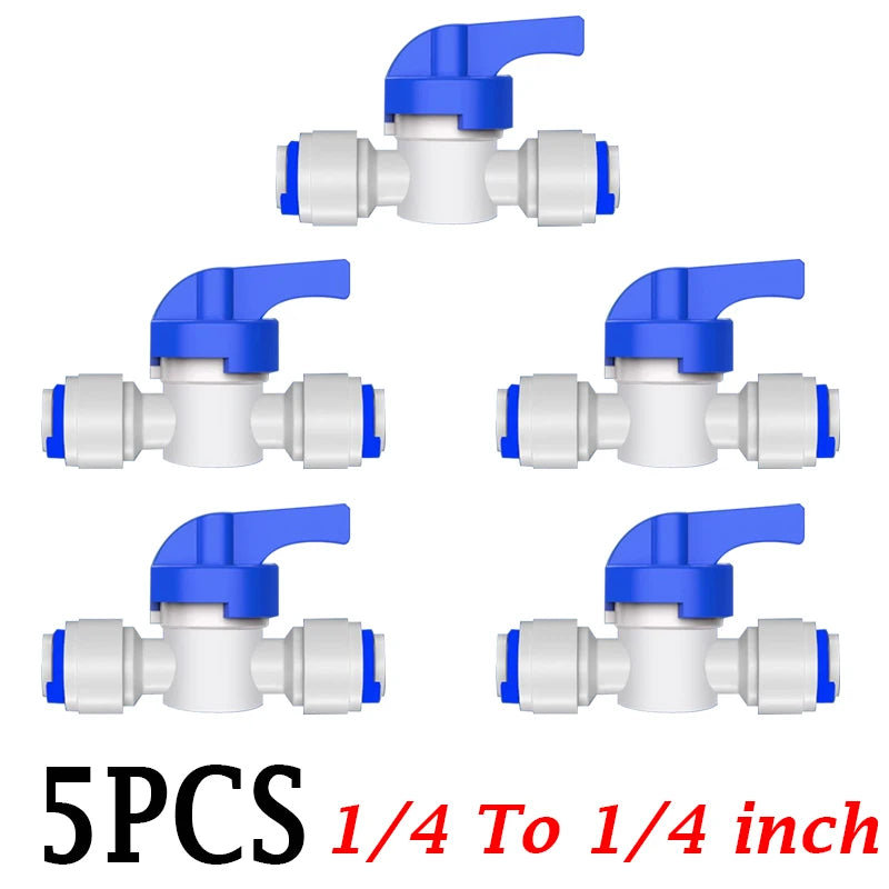 5PCS 3/8" Ball Valve Tees 1/4" OD Elbow Quick Connect Push In to Connect for RO Water Reverse Osmosis System Water Tube Fitting