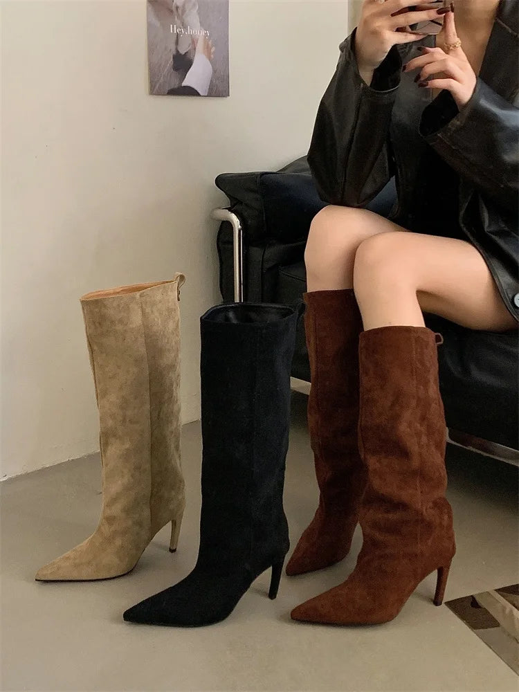 Eilyken Winter Street Style Pointed Toe Knee-High Women Boots Thin Heels Shoes Female Punk Vintage Long Booties Zapatos De Muje.