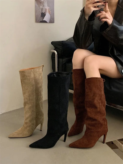 Eilyken Winter Street Style Pointed Toe Knee-High Women Boots Thin Heels Shoes Female Punk Vintage Long Booties Zapatos De Muje.