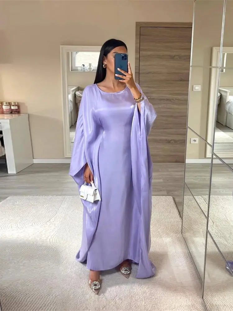 Batwing Butterfly Sleeve Satin Khimar Abaya Dubai Muslim Maxi Dress Kaftan Abayas For Women Kebaya Caftan Robe Femme Vestidos