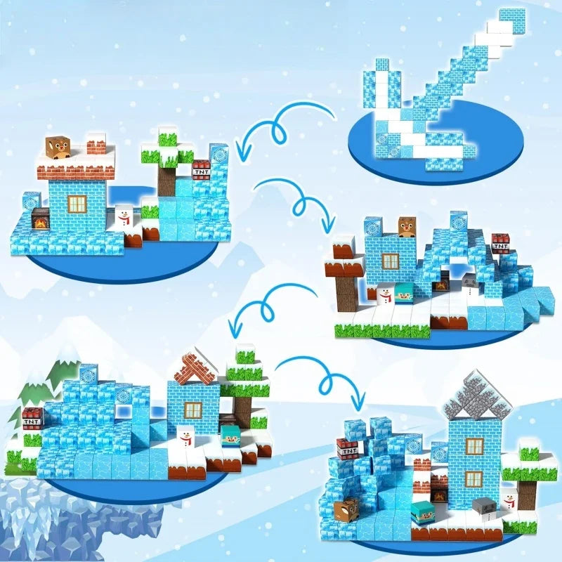 Magnetic Blocks Ice Castle Building Set Montessori Toddler STEM Sensory Toys Christmas Birthday Gift Educational Stacking Game.