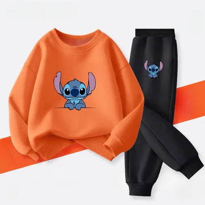 2025  Fall New Style Children's Casual Sweatshirt Sets Kids Sweatpant Set Stitch Printed Boys Pullover and Trousers 2pcs Suit.