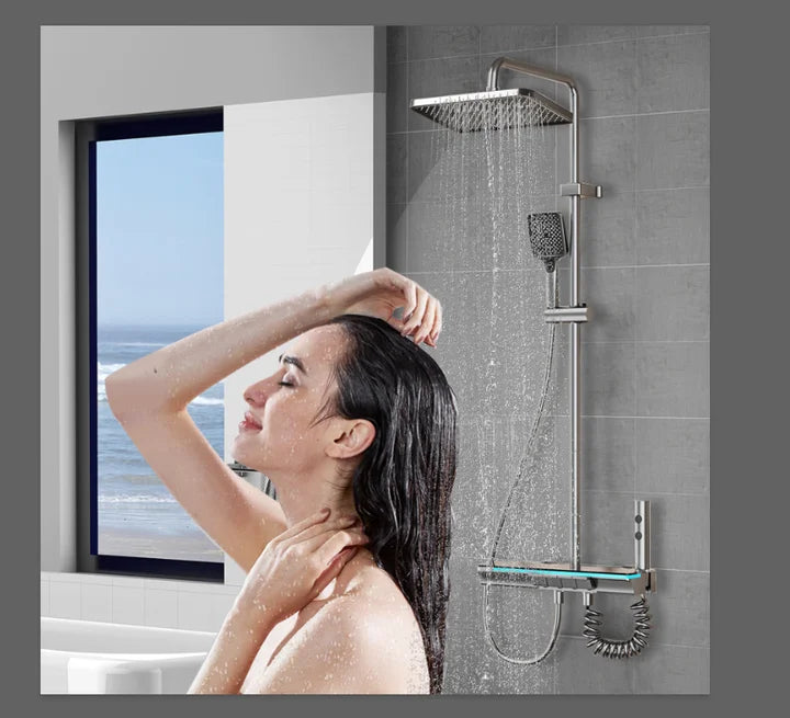 Digital Thermostatic Shower System with Smart Temperature Memory, Easy to Install LED Rain Shower & Brass Faucet Set