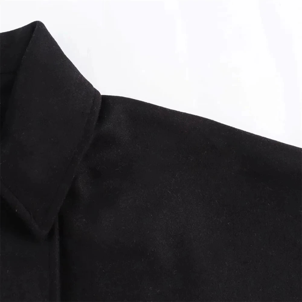 ZBZA Damen Schräge Knopf Lose Fledermausärmel Jacke Mantel Revers Langarm Doppeltasche Warm Solide Farbe Vintage Oberbekleidung Herbst Winter Neue Weibliche Chic Mantel