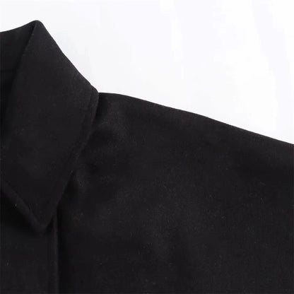 ZBZA Damen Schräge Knopf Lose Fledermausärmel Jacke Mantel Revers Langarm Doppeltasche Warm Solide Farbe Vintage Oberbekleidung Herbst Winter Neue Weibliche Chic Mantel