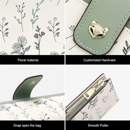 FOXER New Women's Long Wallet Fashion Multi-card Clutch Slot Card Holder Signature Versatile PU Floral Wallet Zipper Coin Purse.