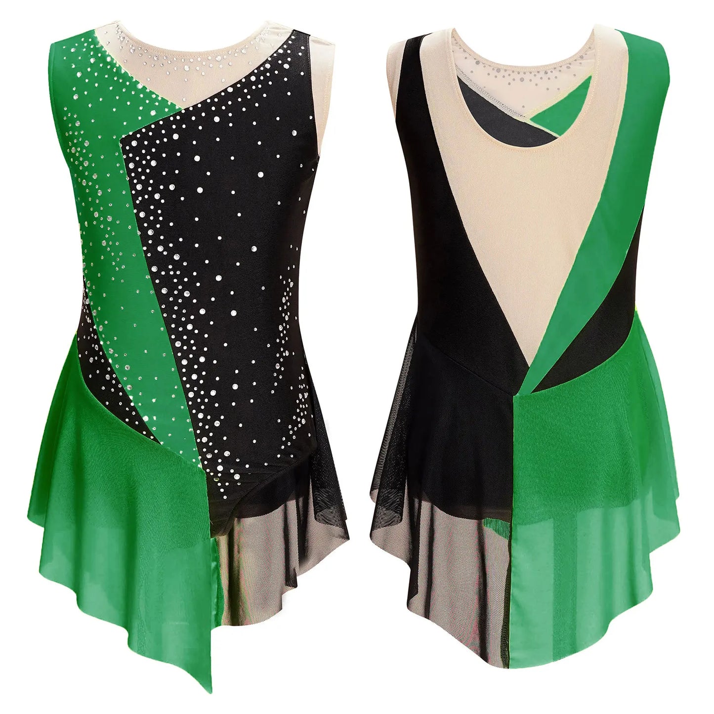 6-16Y Mädchen Ärmelloses Eiskunstlauf Trikot Kleid Ballett Rhythmische Gymnastik Lyrical Dance Body Bühne Leistung Dancewear