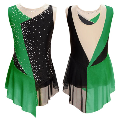 6-16Y Mädchen Ärmelloses Eiskunstlauf Trikot Kleid Ballett Rhythmische Gymnastik Lyrical Dance Body Bühne Leistung Dancewear