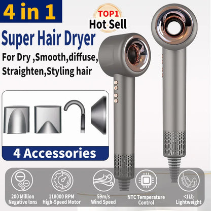 220V Super Hair Dryer 1600W Leafless Hair dryer Personal Hair Care Styling Negative Ion Tool Constant Anion Electric Hair Dryers