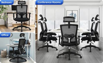 AUTHMIC Ergonomischer Bürostuhl aus Netzstoff, verstellbarer, drehbarer Computer-Schreibtischstuhl mit Liegestuhl 90er ° -135 Lordosenstütze für das Heimbüro