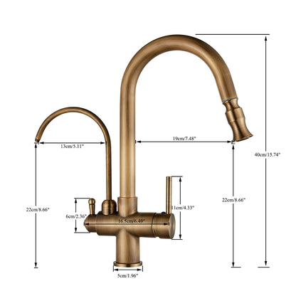 Antique Kitchen Sink Pure Faucet Pull Out Spout Hot Cold Mixer Taps Deck Mount Hot Cold Mixer Taps Purification Kitchen Crane