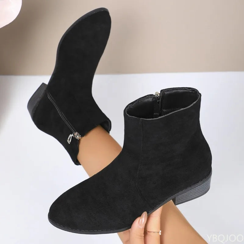 Fashionable versatile short boots Elegant women shoes autumn winter pointed toe thick heel casual comfortable high-heeled boots.
