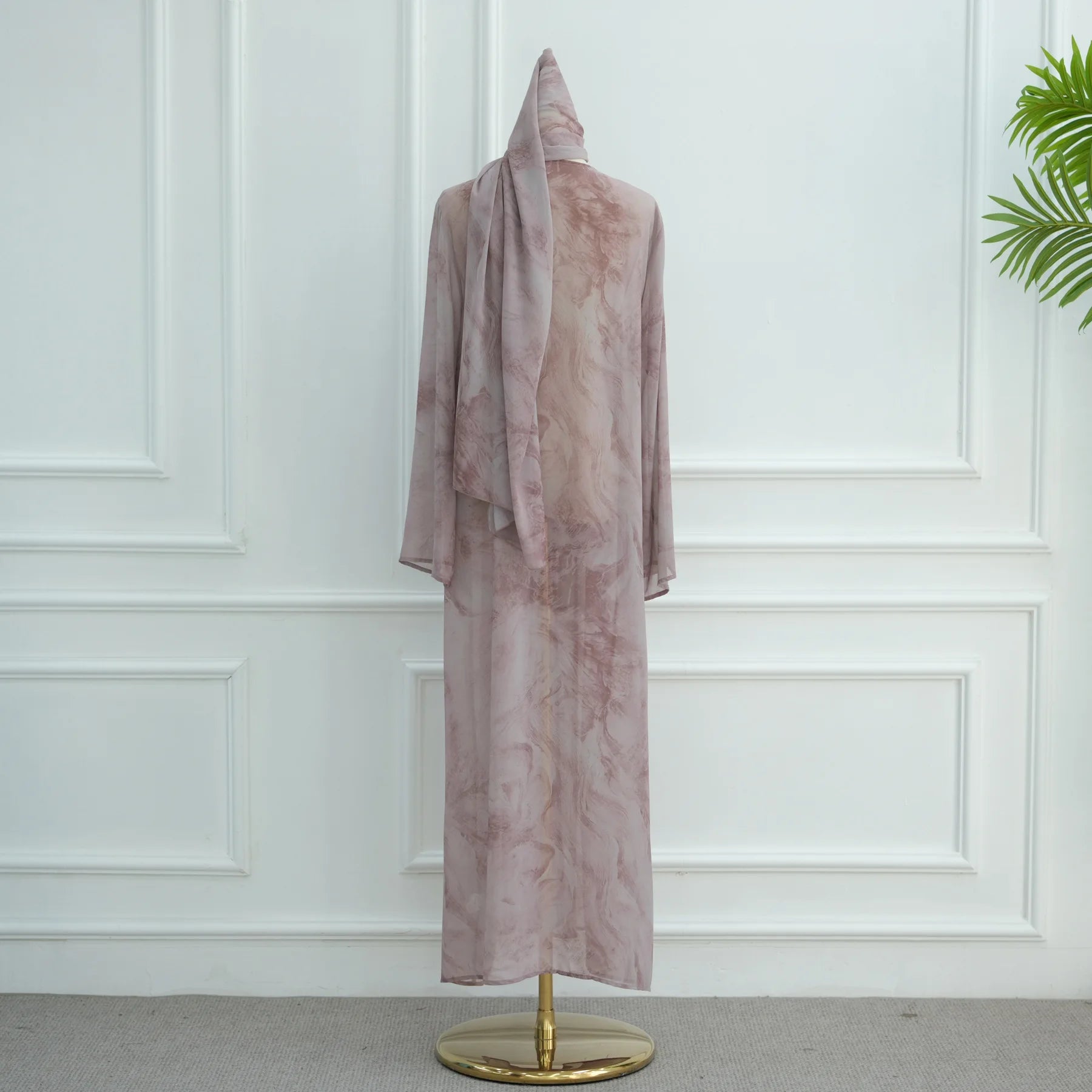 Uni Abaya Dubai 2025 Marble Print Hijab Abaya 2 Piece Set Chiffon Summer Modest Dresses Open Abaya Islamic Clothing.