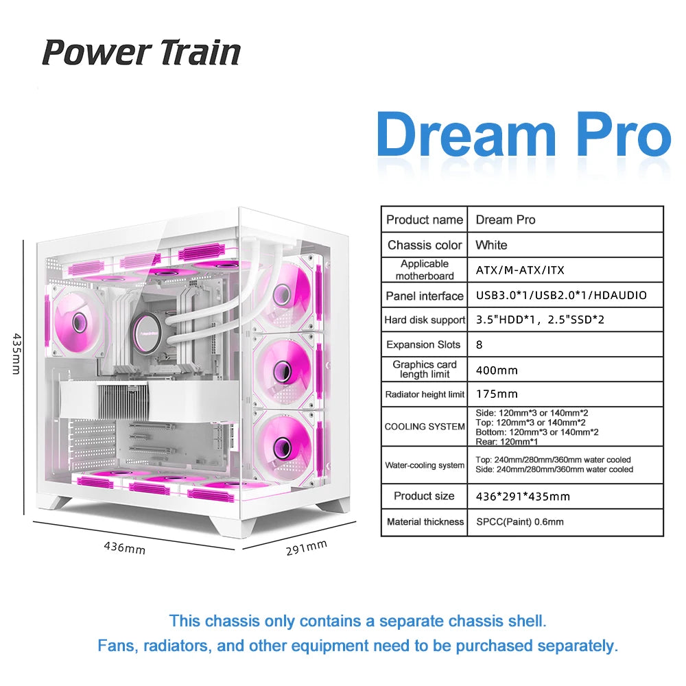 Power Train Dream PRO Seaview Room Chassis ATX Desktop MATX Glass Side Transparent 360 Water Cooled Game Console Computer Case