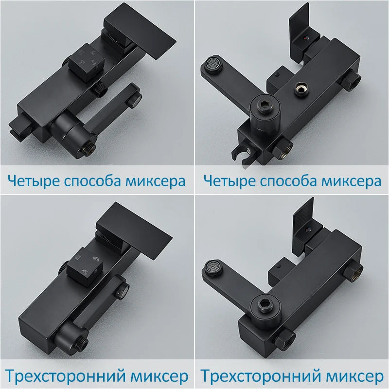 Black Chrome 3/4-way Shower Faucet Rainfall Shower Hot Cold Water Mixer Bidet Faucet Commodity Shelf For Bathroom Shower Mixer