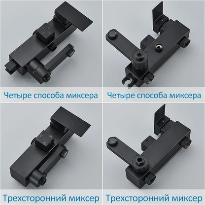 Black Chrome 3/4-way Shower Faucet Rainfall Shower Hot Cold Water Mixer Bidet Faucet Commodity Shelf For Bathroom Shower Mixer