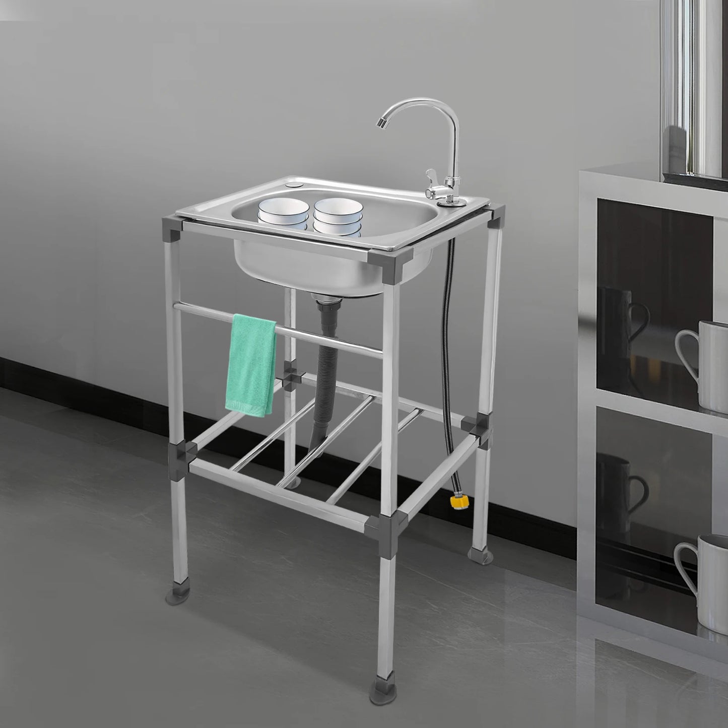 Freistehendes Küchenspülbecken mit Wasserhahn, 18,9 x 13,78 Zoll, Mehrzweckspülbecken-Set aus Edelstahl, 132 Pfund Kapazität für Zuhause, Wäsche, Garage