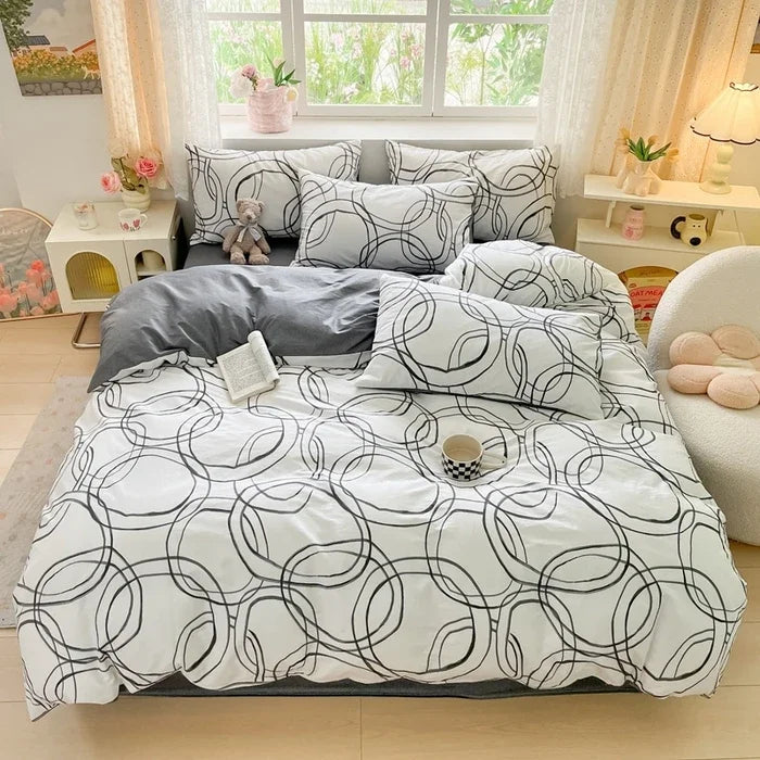 2025 new Cotton Duvet Cover Set with 2 Pillowcases 1 bed sheet - Elegant & Breathable Bedding Set,Fade-Resistant, Multiple Sizes