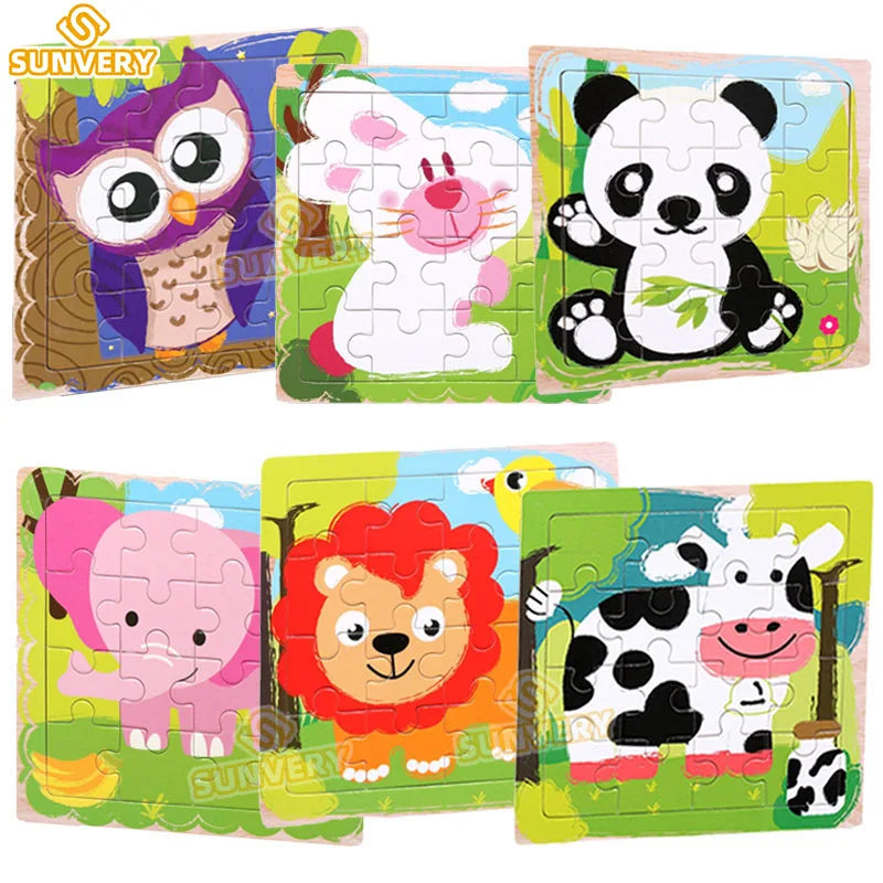 9/16 Jigsaw Puzzles for Kids Ages 2 3 4 5 Toddler Wooden Puzzle Preschool Educational Toys Set Animals Puzzle for Boys and Girls