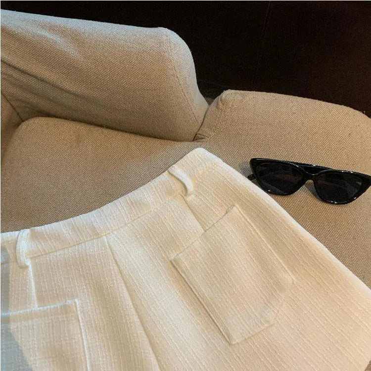 Fashion Tweed High Waist Women Shorts Autumn Winter Slim Office Woolen Black Shorts Women