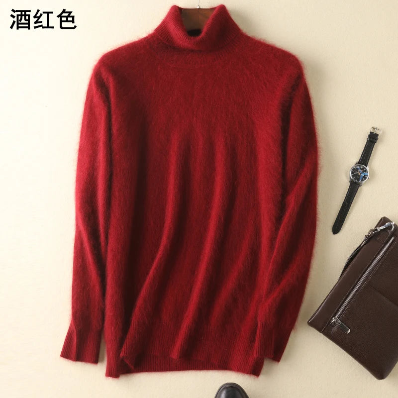 Men's 100% pure Mink Knitted Sweater Turtleneck Large Size Casual Pullover Autumn Winter New Base Shirt Men Warm High Lapels Top