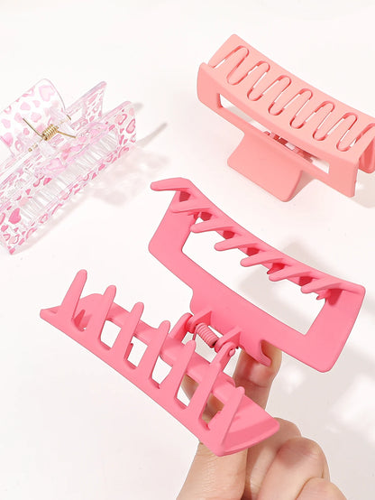 1/3/4/6 Pcs Medium Hair Claw Clips for Women Girls, Pink Strong Hold Matte Square Hair Clips for Thick Thin Hair.
