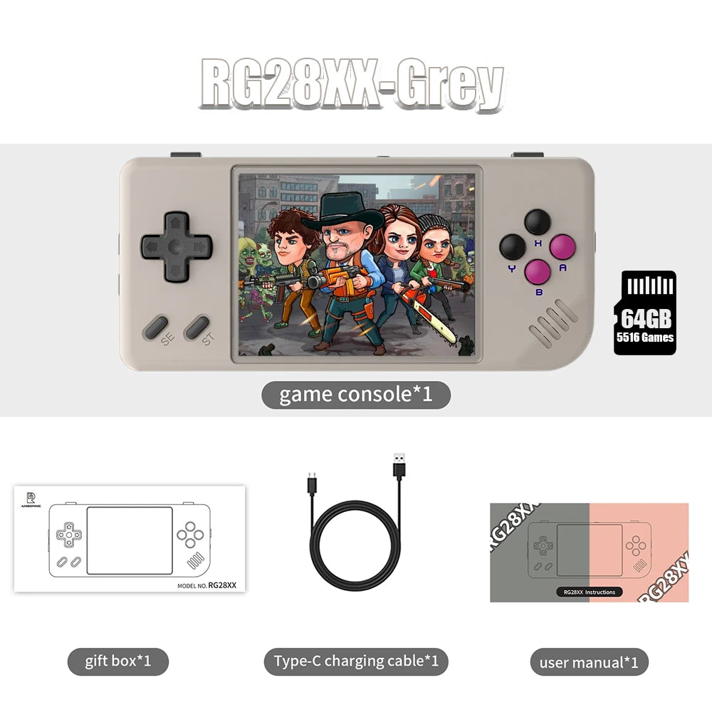ANBERNIC RG28XX Handheld Game Console 2.83" Screen IPS Screen 64G Linux 5000+ Games Pre-installed H700 Quad-core ARM Cortex-A53.