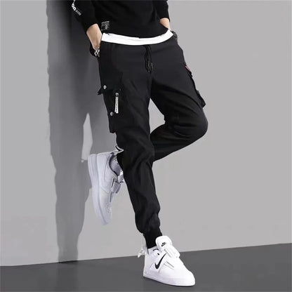 Men's Cargo Pants Casual Hip Hop Hit Color Multiple Pockets Trousers Streetwear Ribbons Techwear Sweatpants Boys.