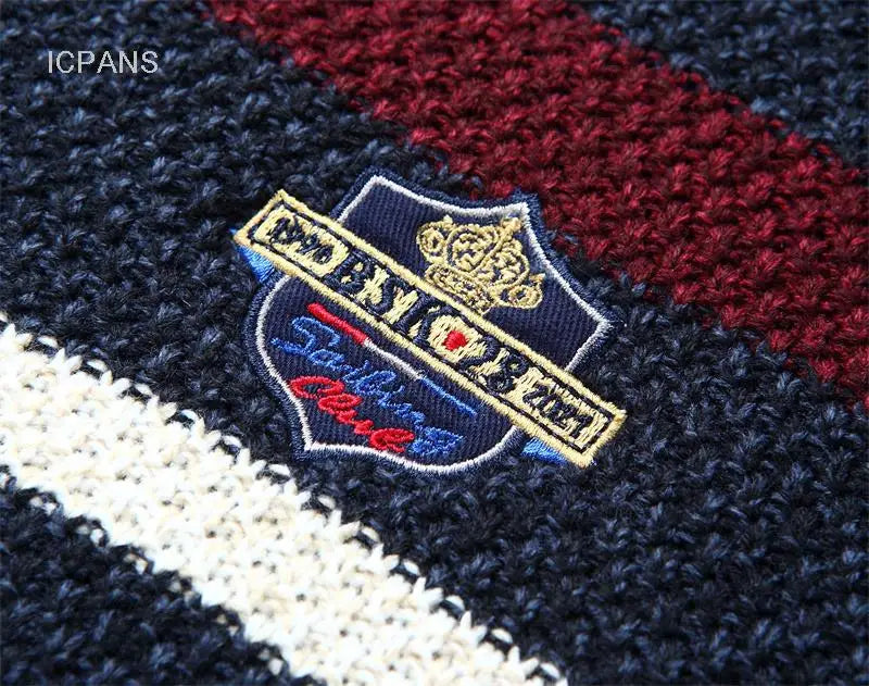 Winter Wool Liner Sweater  Cardigan Man Knit Striped Stand Collar Jacket Outwear Knitted Sweatercoat Men Vintage Clothing.