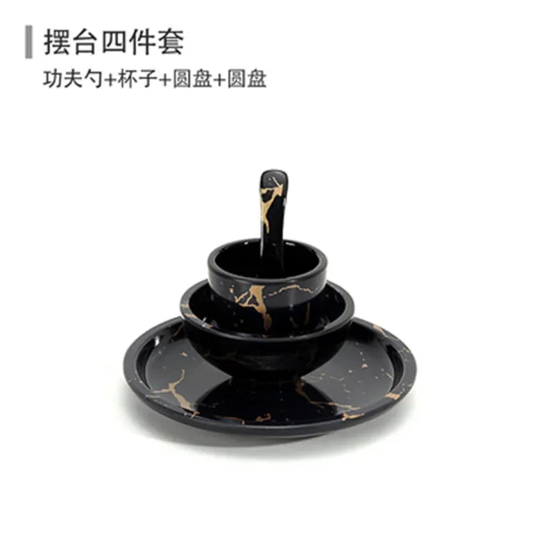 Marble Texture Imitation Melamine Plate BBQ Tableware Cake Fruits plates Snack Tray Outdoor Party Dishes Steak.