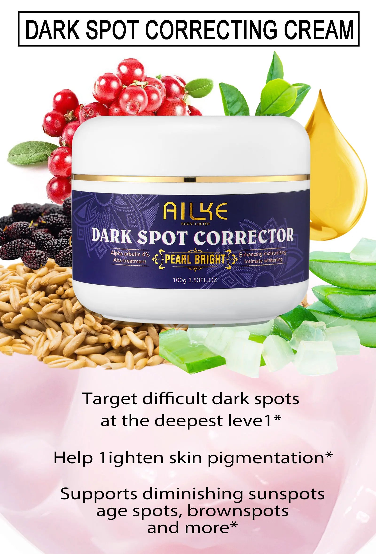 AILKE Double Glutathione Dark Spots Remover Face Cream, For Armpit, Elbows, Legs, White Spots, Age Spots, Sun Spots, Freckles.