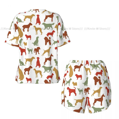 Zweiteiliges Damen-Pyjama-Set mit Rundhalsausschnitt und kurzen Ärmeln. Dog Breed, lässiges Pyjama-Set für zu Hause.