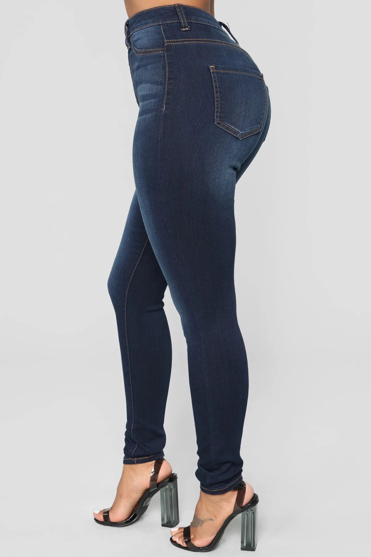 Women High Waist Stretch Hip Lift Denim Skinny Pants Jeans Full Length Sexy Slim Bleachded Solid Color Pants.