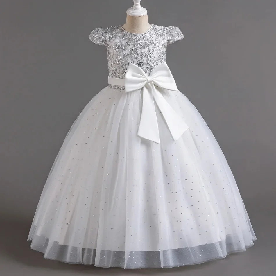 Mädchen Abschlussfeier Bankett Stickerei Paillettenkleid Hochzeitskleid Party Blumenkind Performance und bodenlanges Kleid.