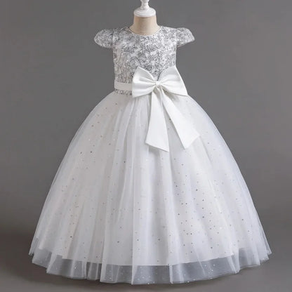 Mädchen Abschlussfeier Bankett Stickerei Paillettenkleid Hochzeitskleid Party Blumenkind Performance und bodenlanges Kleid.